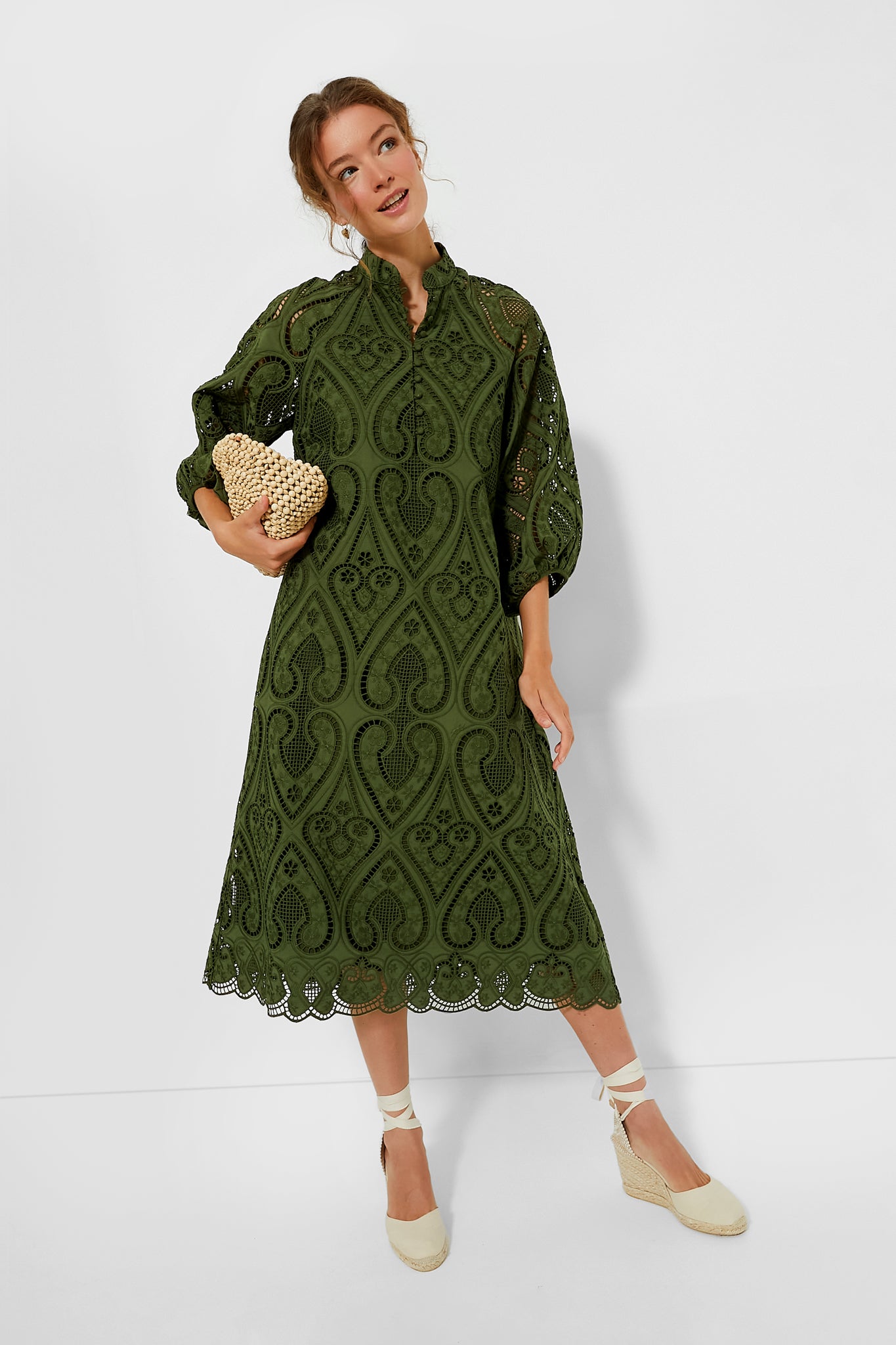 Army Green Eyelet Maryse Caftan | Tuckernuck