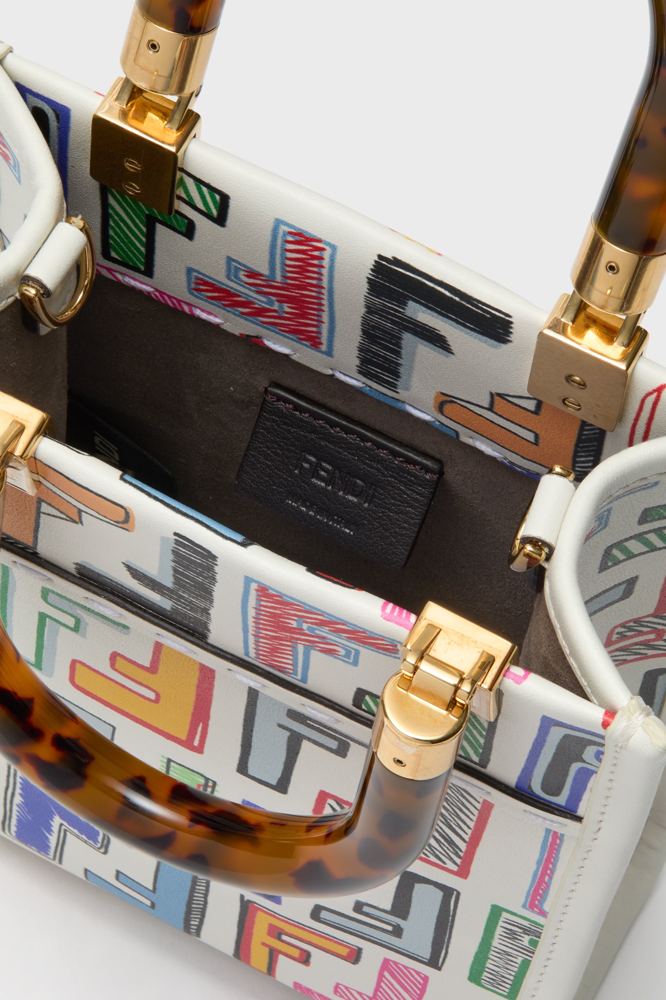 FENDI White Multicolor Leather Sunshine Shoulder Bag