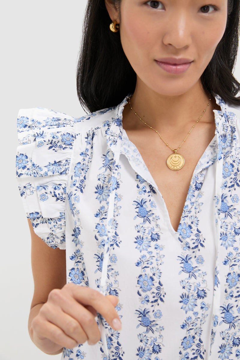 Bella Floral White Ruffle Sleeve Popover