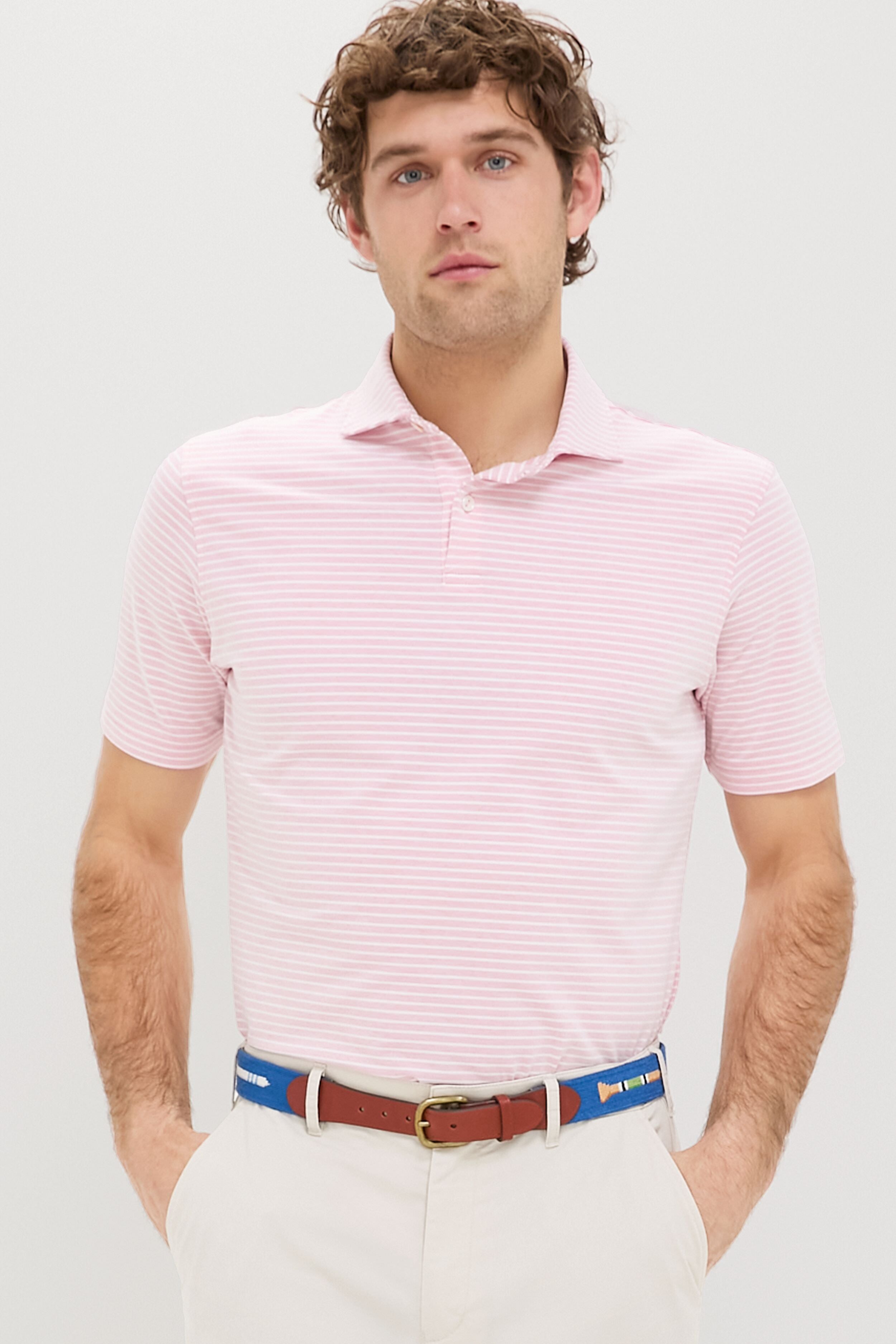 Pink Crepe Albatross Cotton Blend Pique Polo