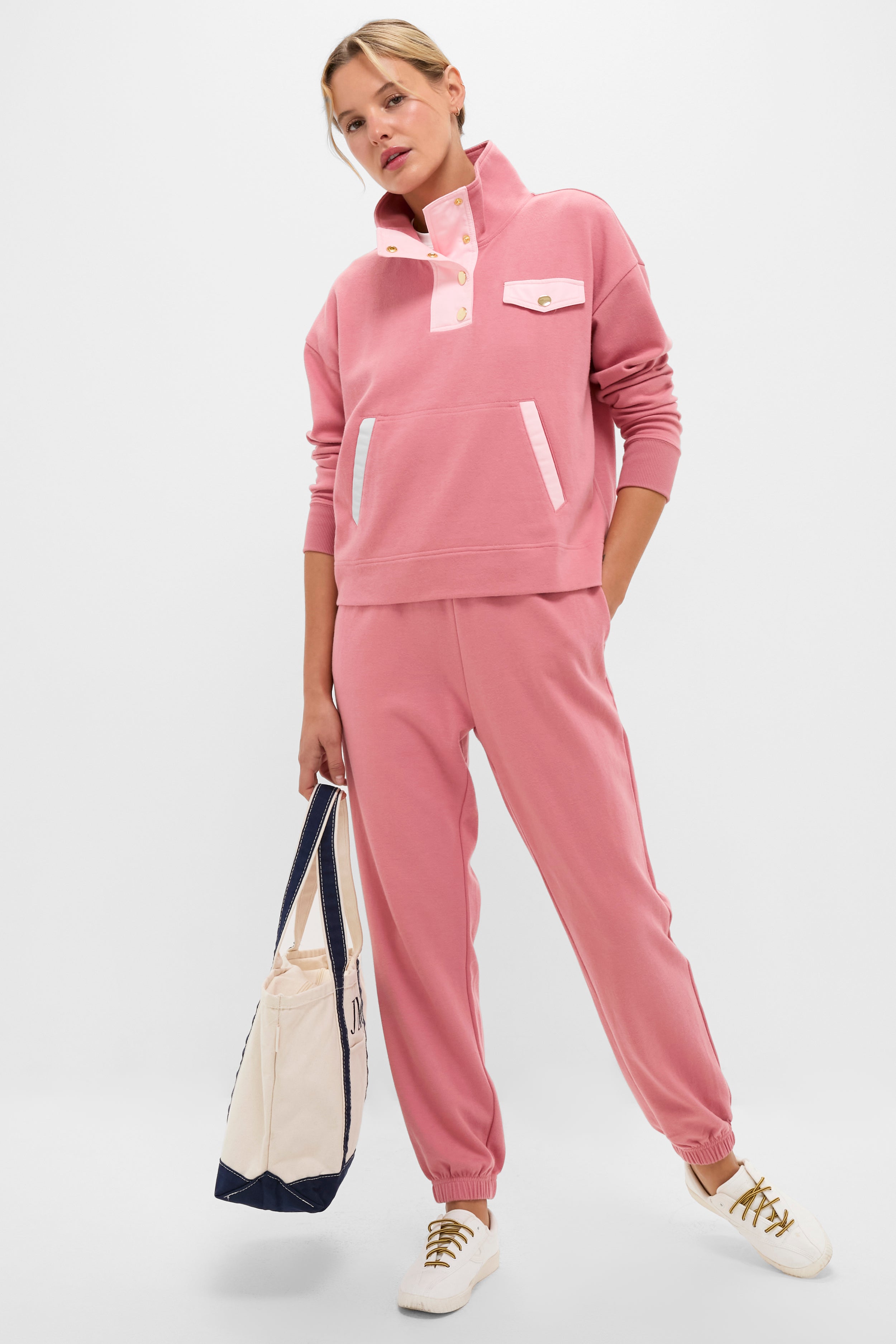 Dusty Rose Snap Neck Bailey Pullover