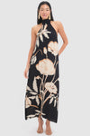 Black Gladiolos Costa Pacifica Crepe Chine Maxi Dress
