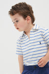 Little Boys White Short-Sleeve Cotton Linen Jersey Striped Johnny Collar Polo