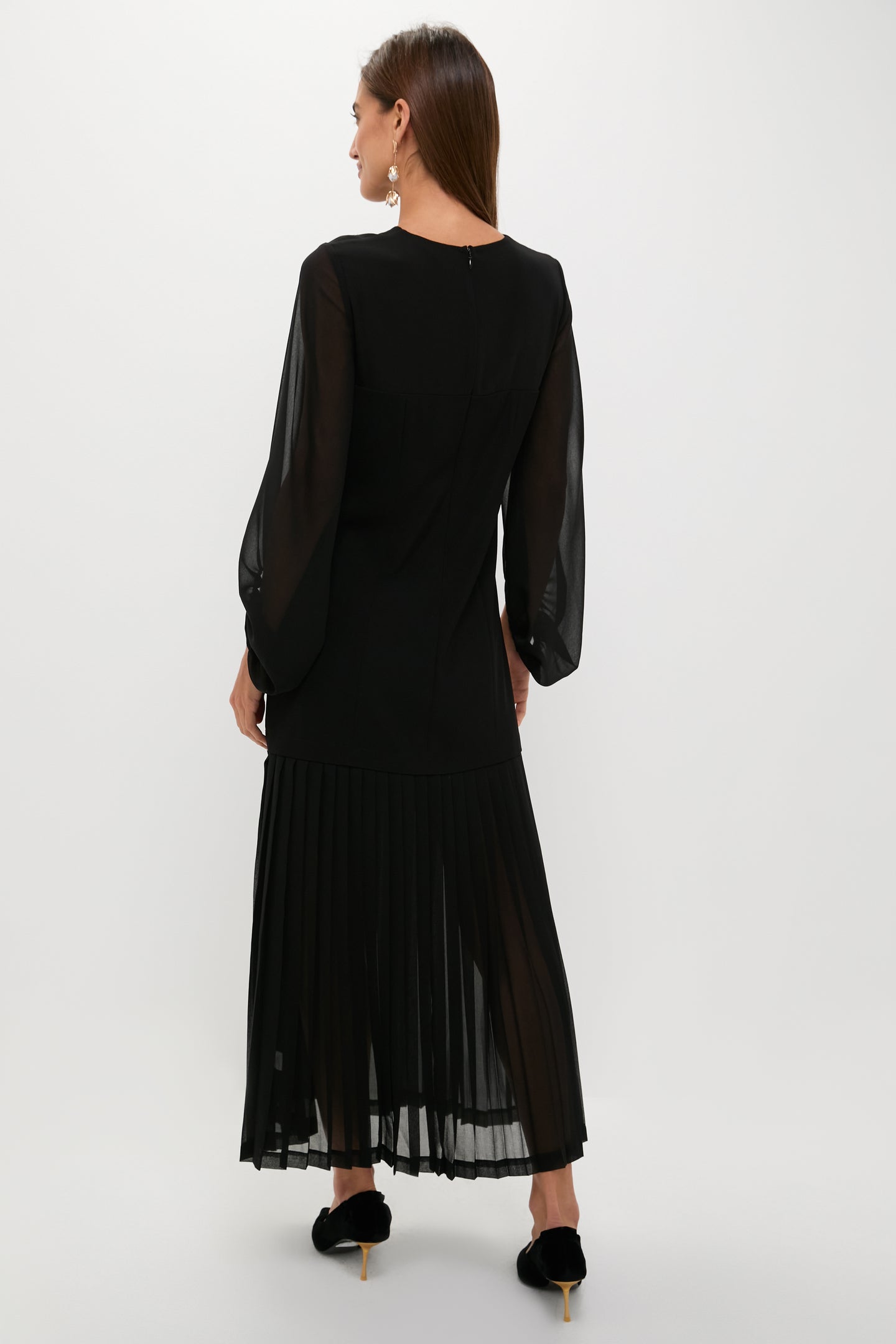 Black Chiffon Pleated Lorraine Dress