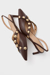 Dark Brown Vendome Studded Kitten Heels