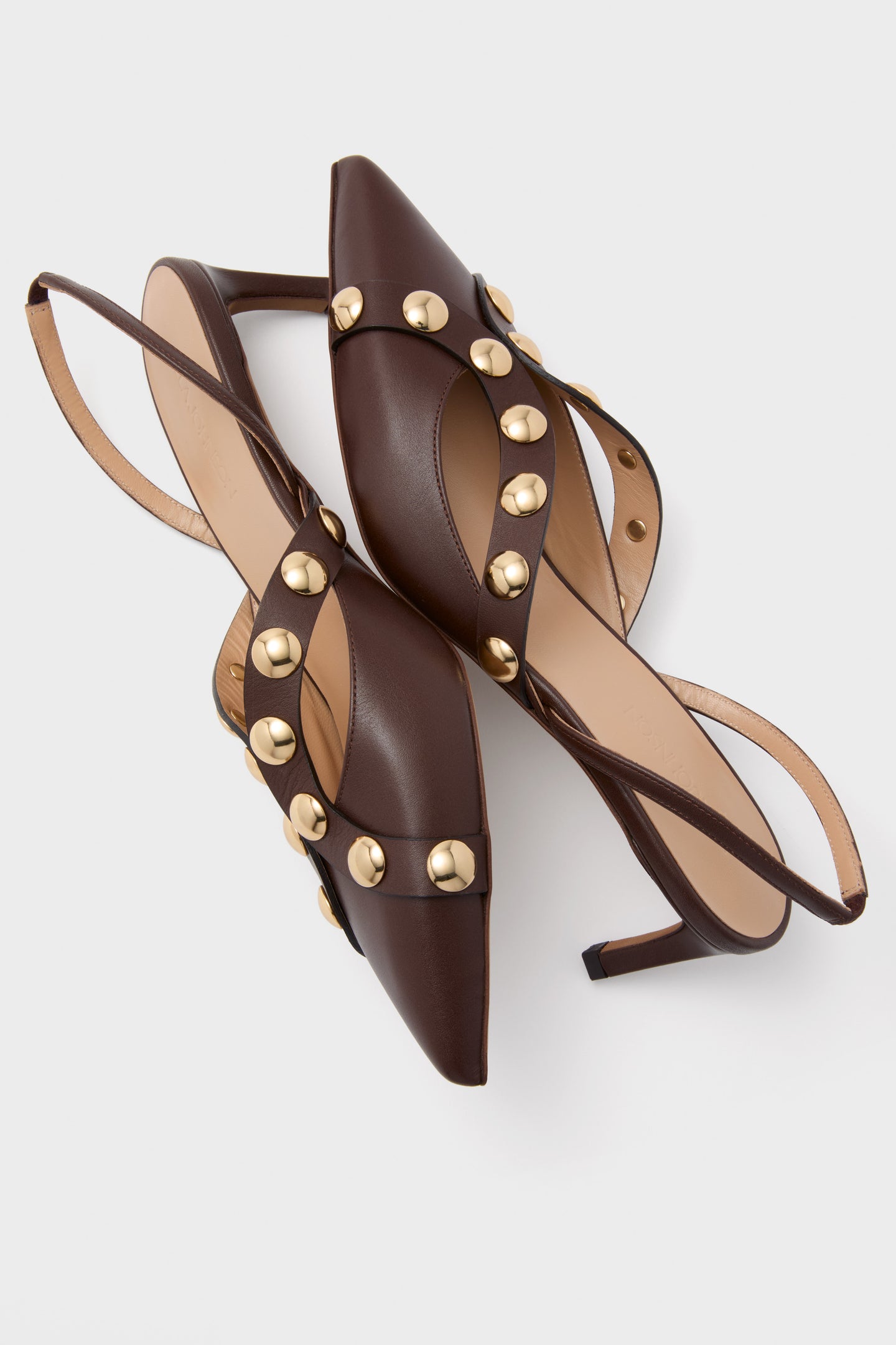 Dark Brown Vendome Studded Kitten Heels