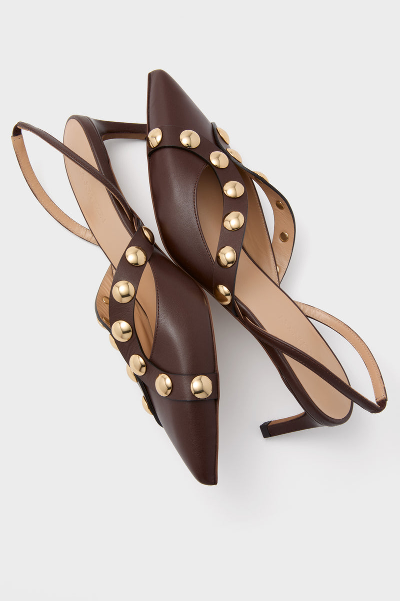 Dark Brown Vendome Studded Kitten Heels