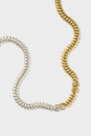 Two-Tone Sofia Choker: A classic, high-end choker with effortless style, featuring silver and gold-plated spring segments, versatile for fun, modern wear as a necklace or bracelet.