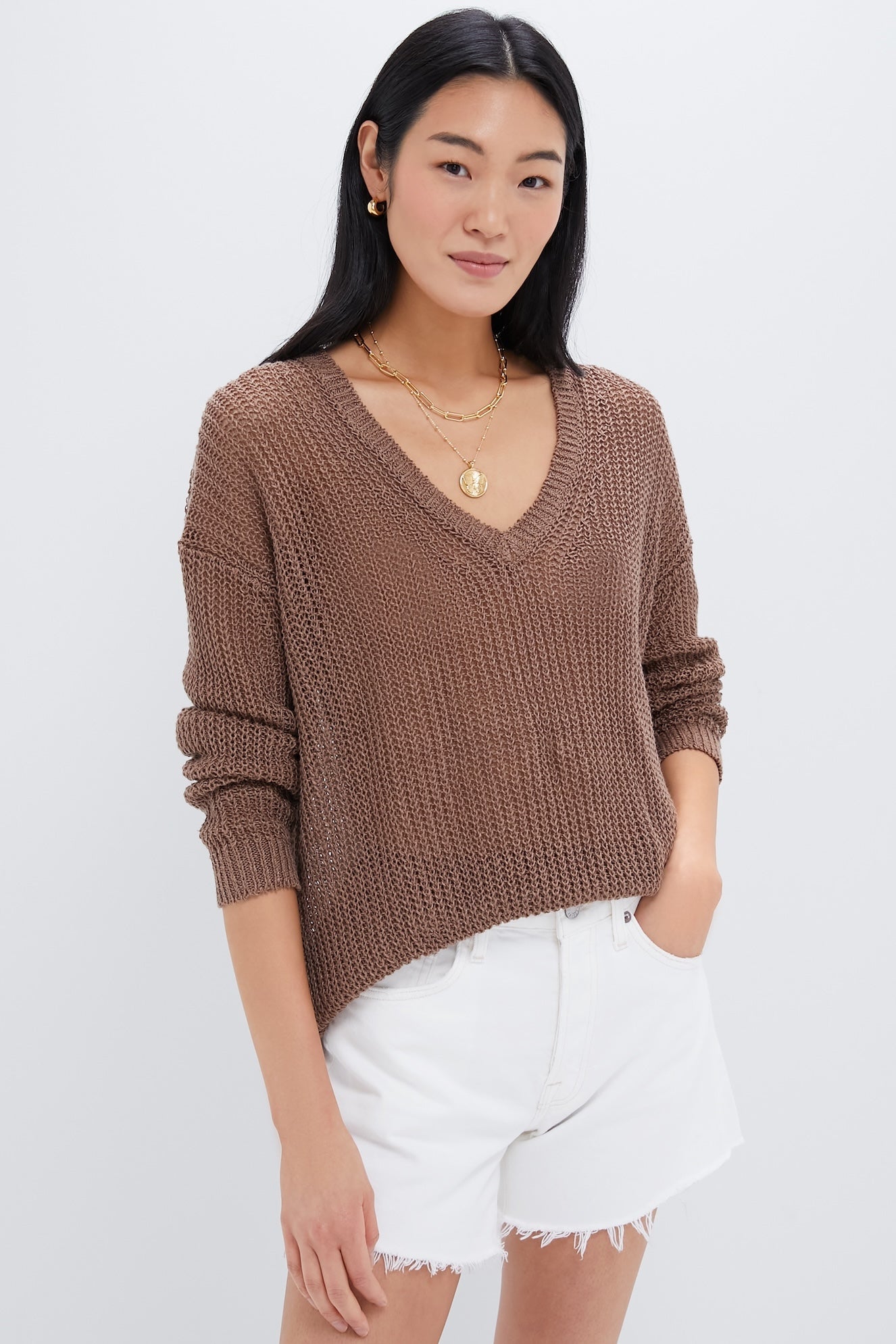 Mocha Linen Stitch Carolyn Sweater