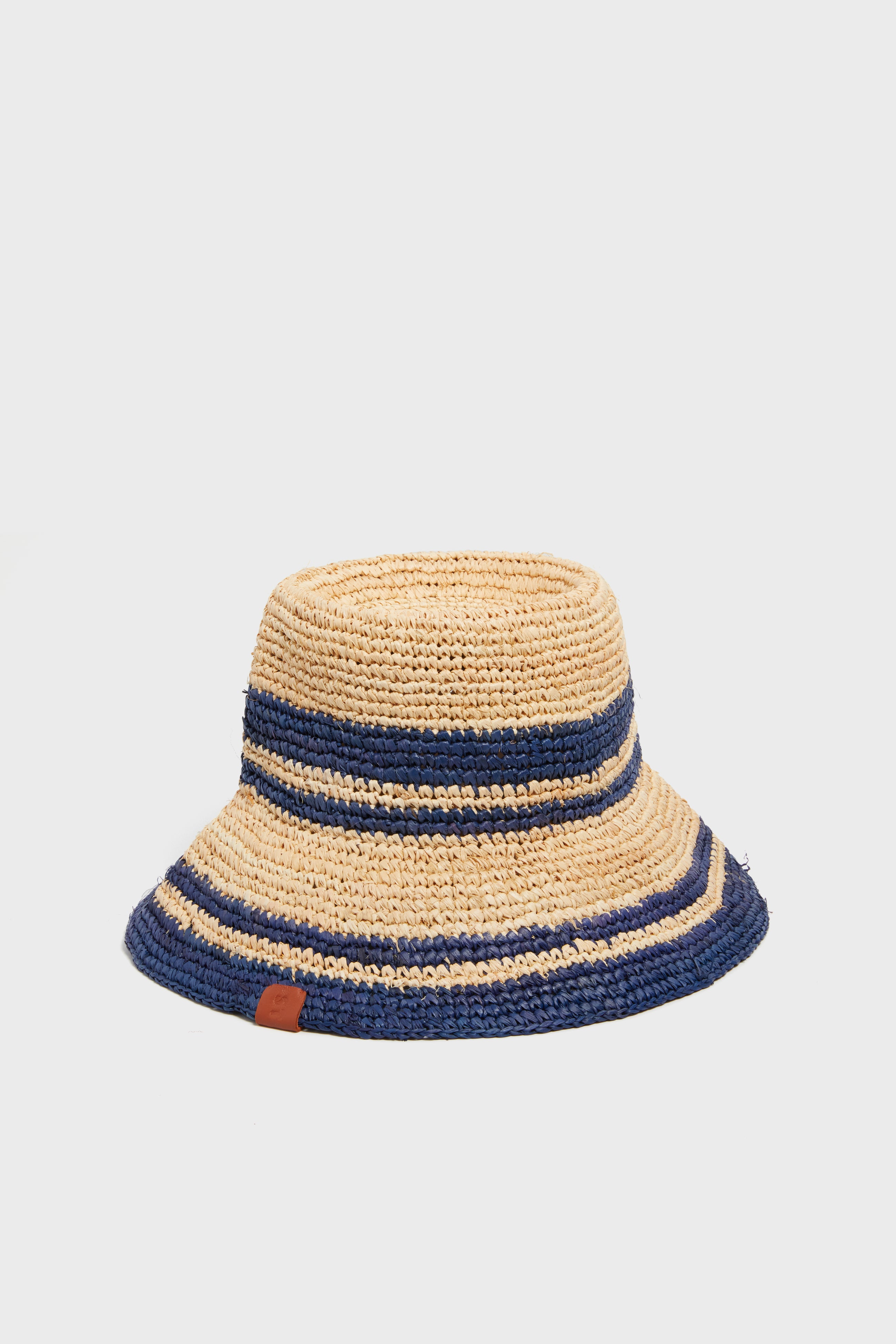 Natural and Navy Raffia Bucket Hat