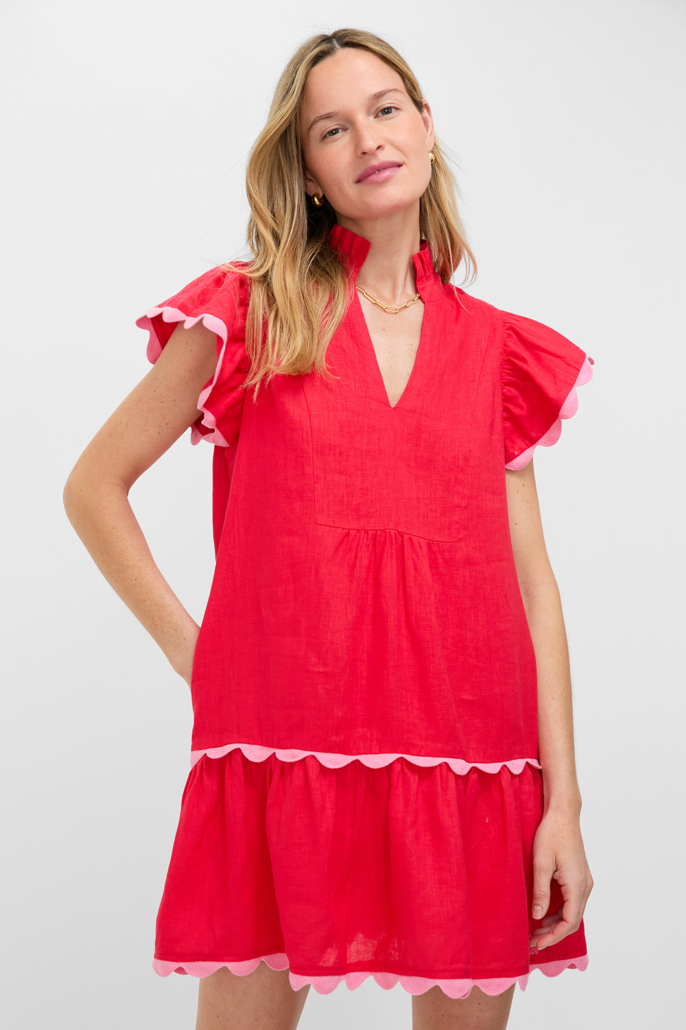 Hibiscus Red Linen Flutter Sleeve Bella Dress | Tuckernuck Hibiscus Red Linen Flutter Sleeve Bella Dress | Tuckernuck