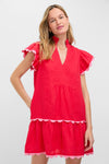 Hibiscus Red Linen Flutter Sleeve Bella Dress