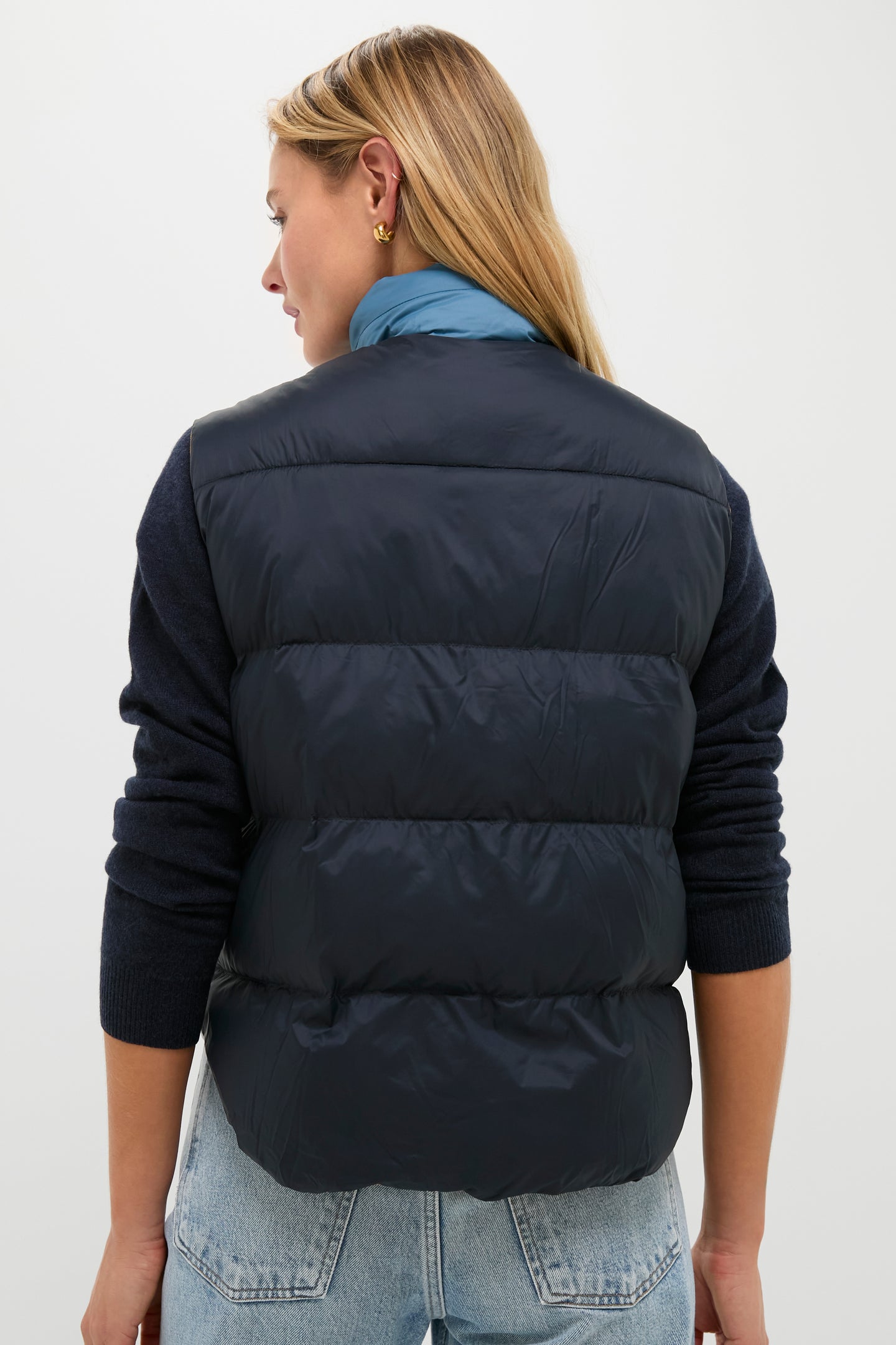 Navy Colorblock The Down Polar Vest | THE GREAT. Outdoors