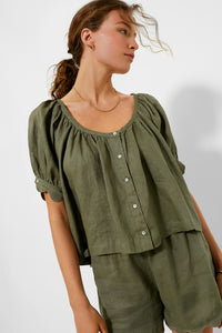 Army Green Linen Tully Top