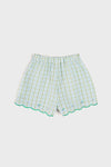 Maxwell Gingham Scallop Trim Embroidered Shorts in Green