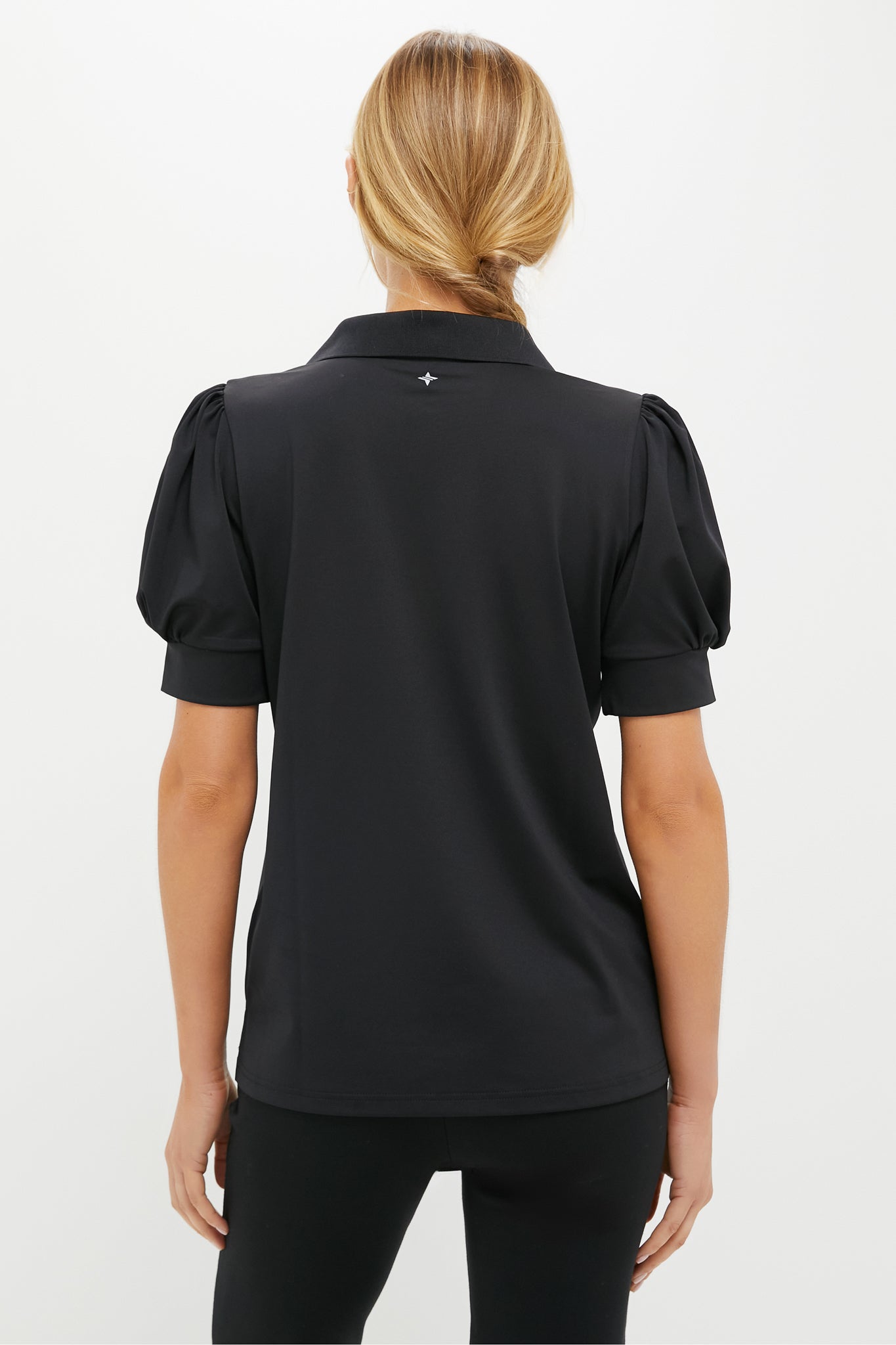 Black Puff Sleeve Performance Jersey Caroline Polo