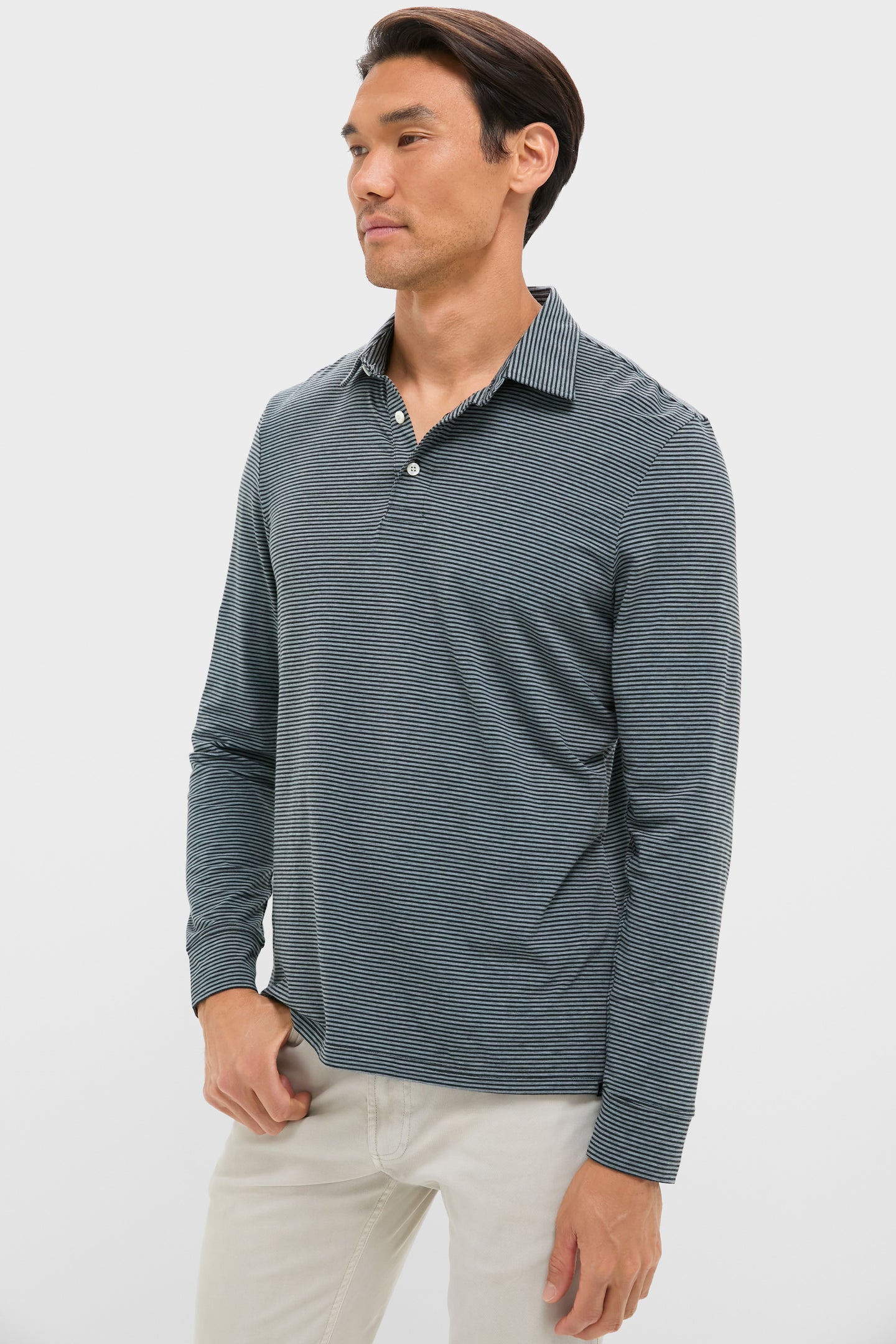 Moonlight Point Stripe Long Sleeve Movement Polo