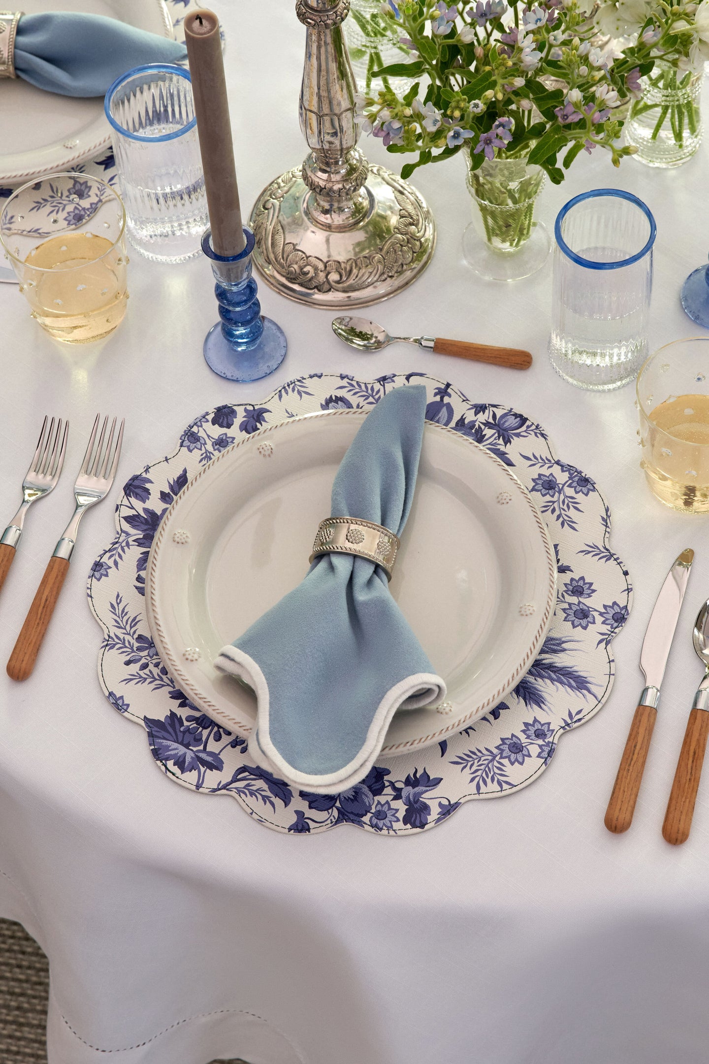 Delft Bloom and Forest Toile Reversible Wipeable Placemats Set of 4