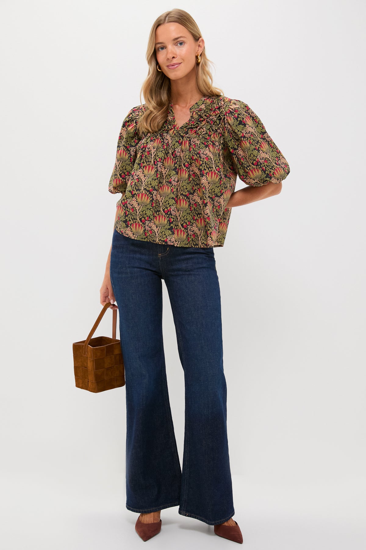 Multicolor Fall Blouses Black Multi Floral Frida Blouse | Hyacinth House