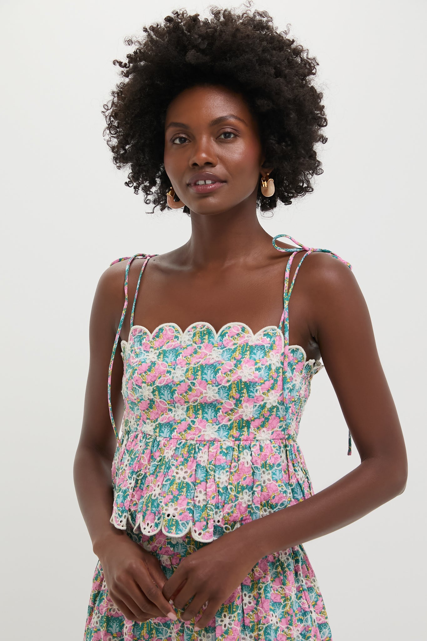Pink Multi Floral Scalloped Eyelet Calla Top