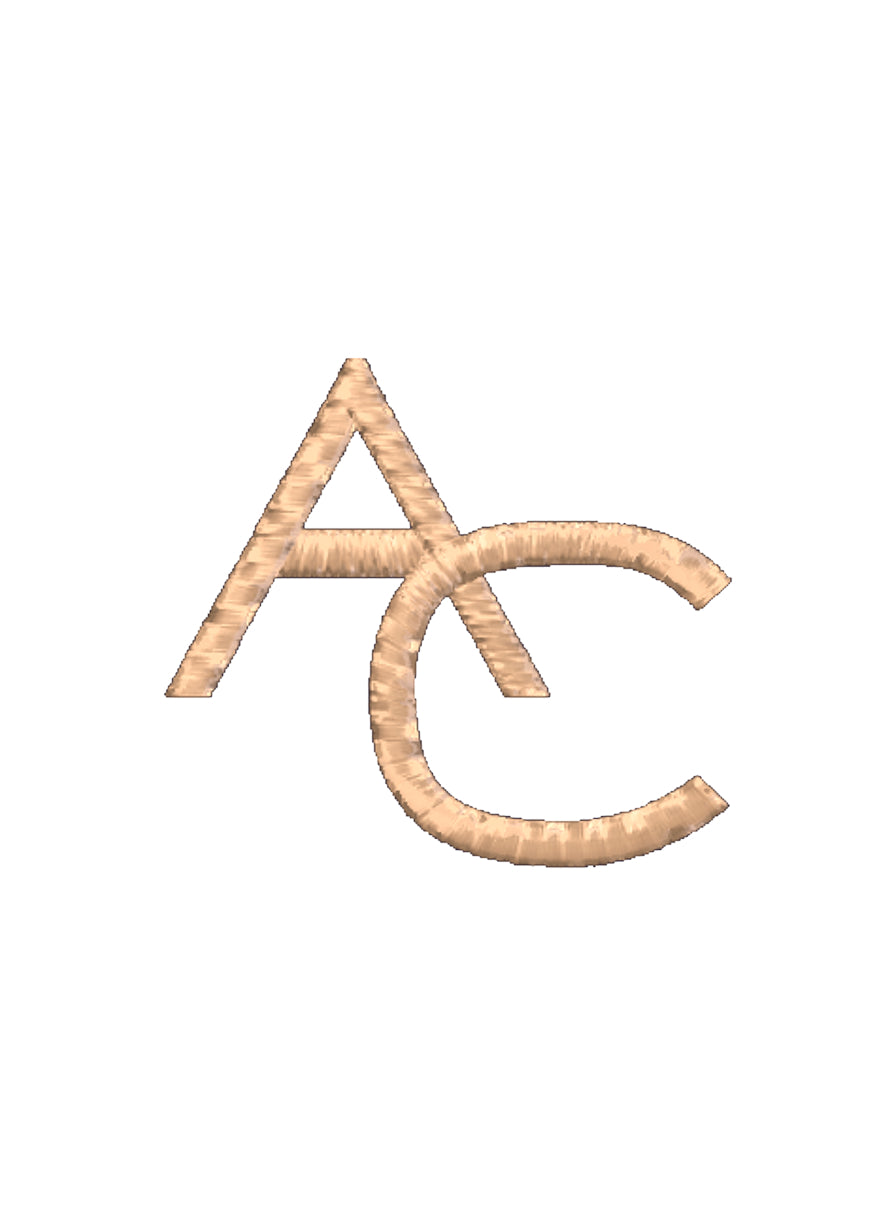 Monogramming option with the two letters that are the same size. A (first initial) C (last initial). 