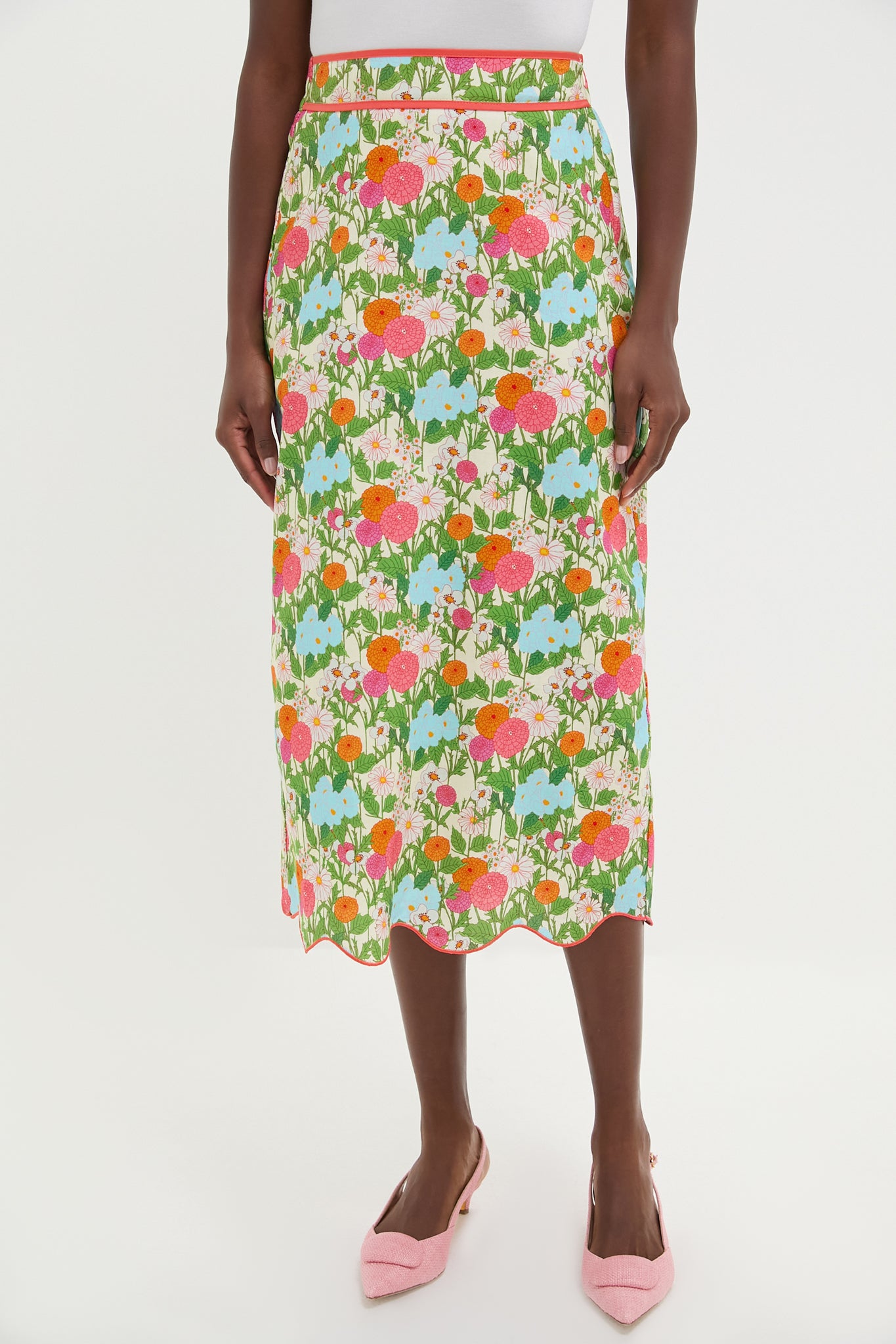 Multi Green Begonia Floral Ida Midi Skirt