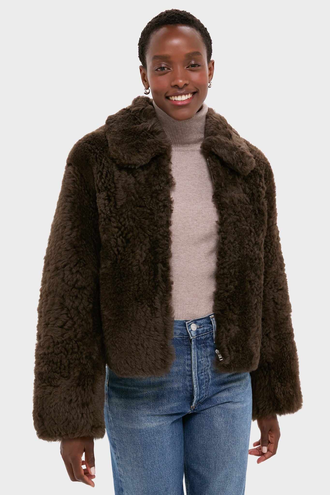 Dark Brown Shearling Kenzia Jacket | Stand Studio