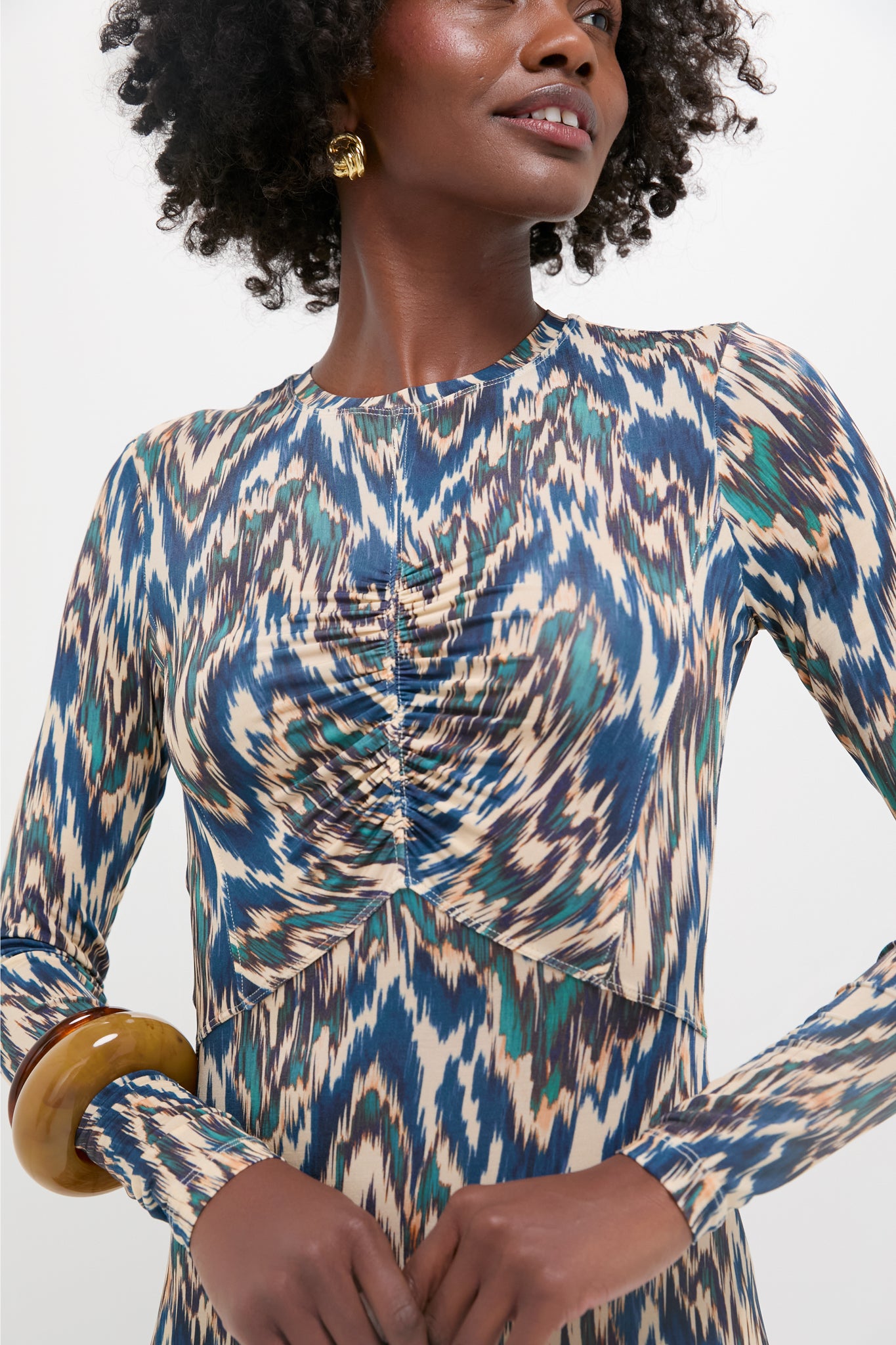 Riverslate Naia Long Sleeve Ruched Midi Dress