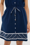 Navy and White Embroidered Sleeveless Performance Seersucker Alcott Golf Dress