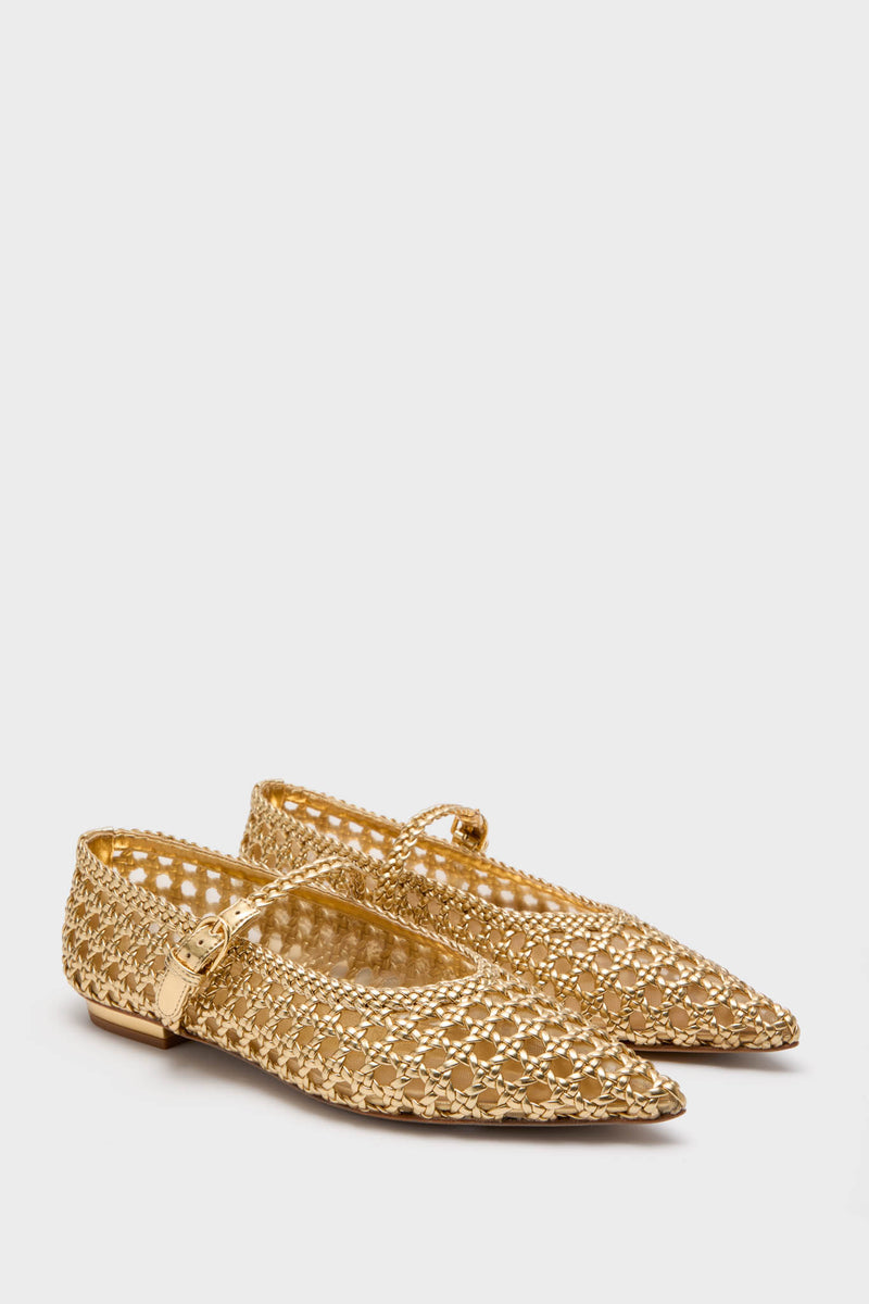 Gold Gracie Pointed Toe Crochet Flats