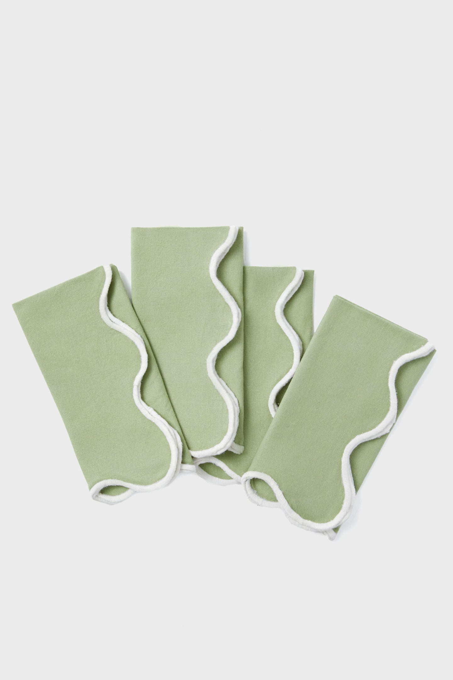 Sage and White Cotton Slub Scalloped Napkins Set of 4