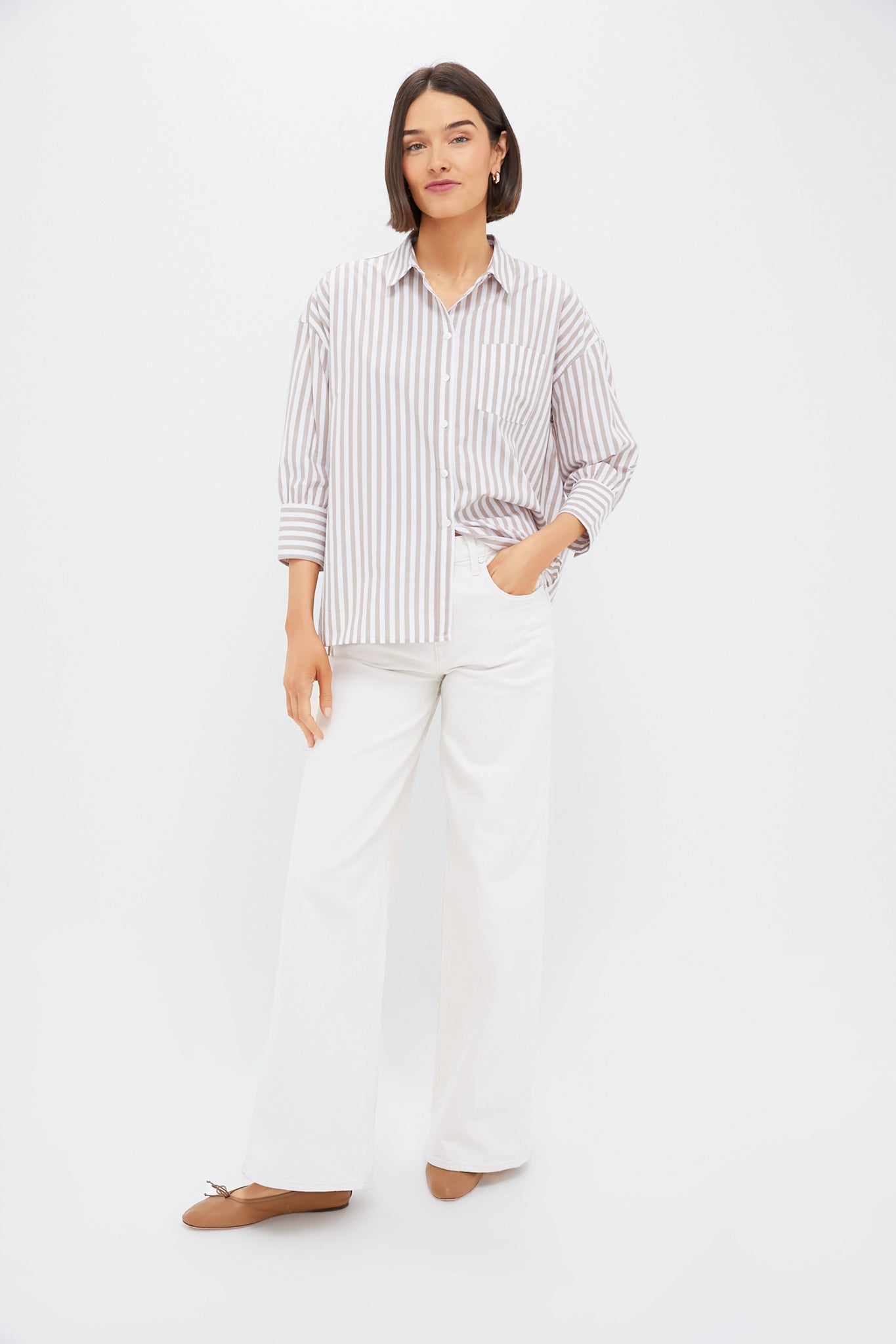Tan Stripe Adair Boyfriend Shirt
