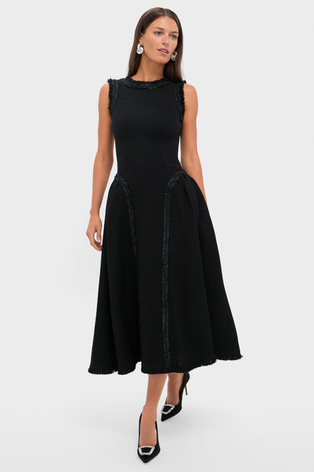 Black Boucle Sleeveless Midi Dress