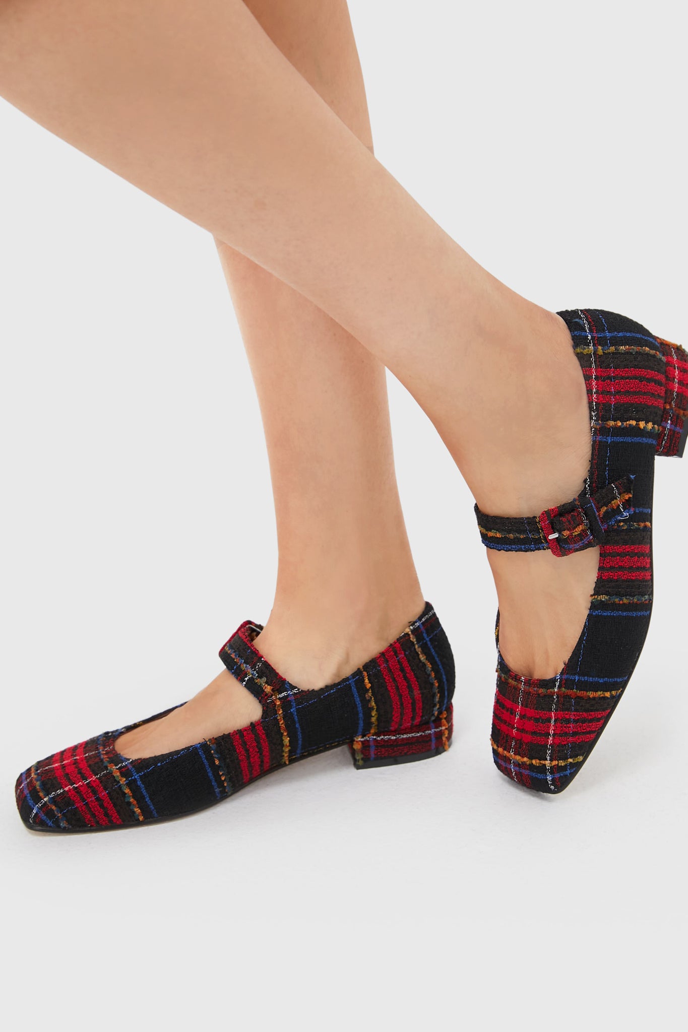 Black and Red Low Mary Jane Tartan Shoes | Penelope Chilvers