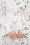 Botanical Garden White Long Sleeve Tie Waist Midi Dress