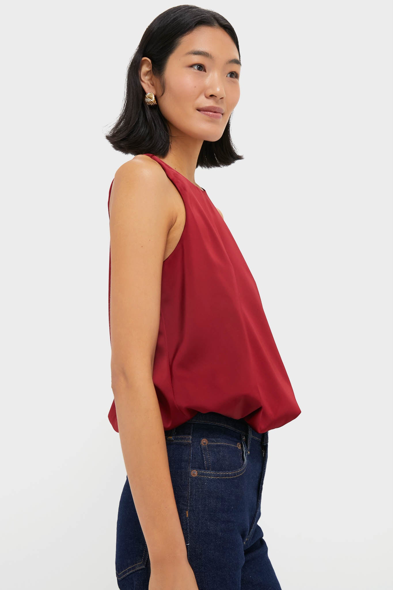 Red Satin Ramona Bubble Hem Top