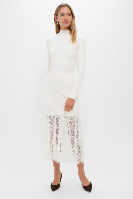 Hyacinth House Cream Knit Kori Lace Midi Skirt