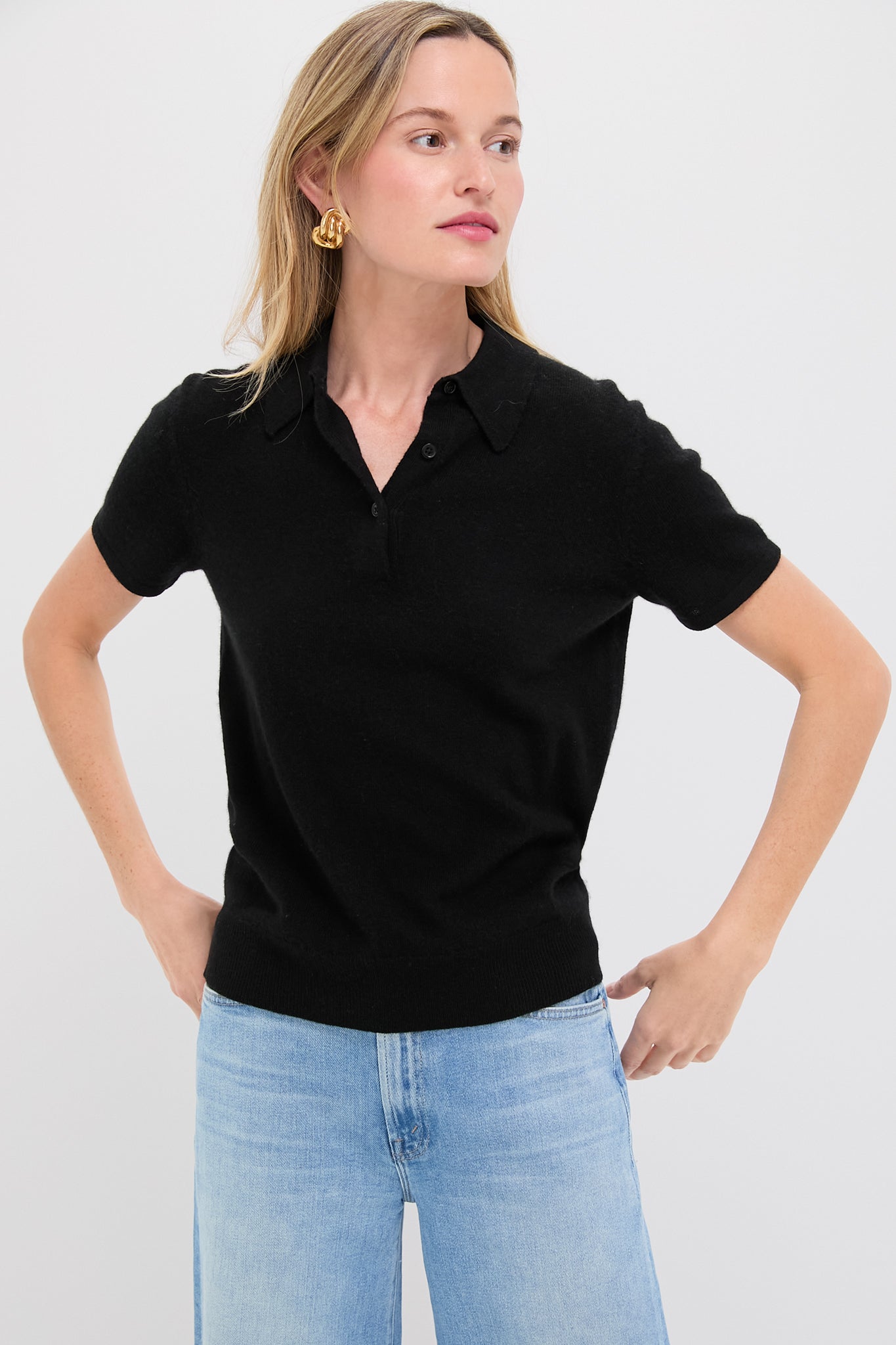 Black Cashmere Short Sleeve Polo