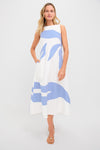 Ivory and Linear Cobalt Plantscape Dress