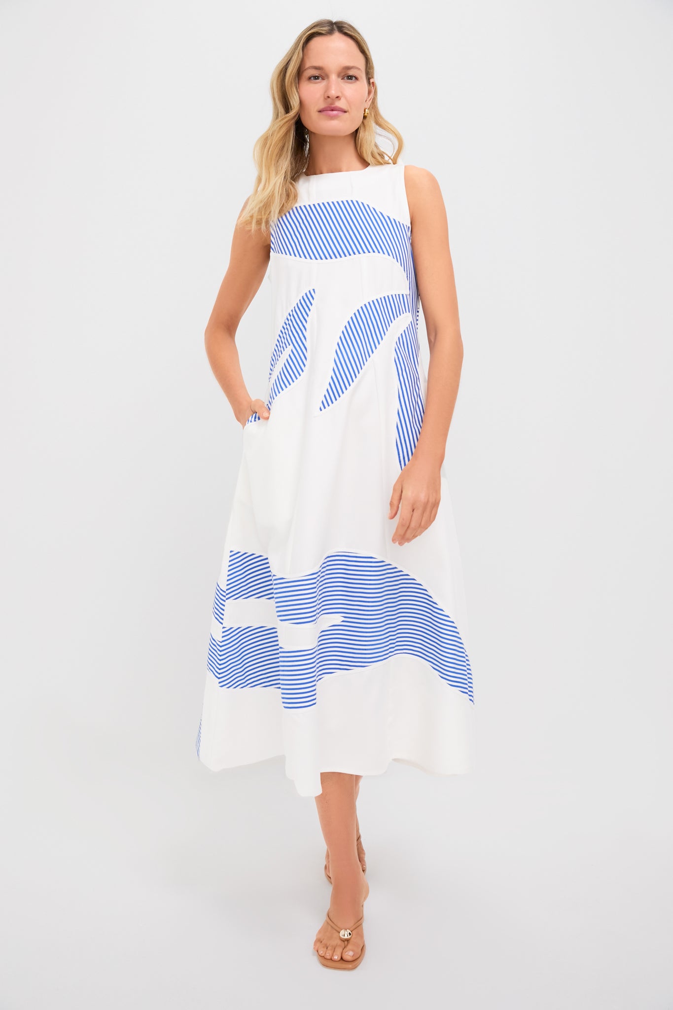 Ivory and Linear Cobalt Plantscape Dress