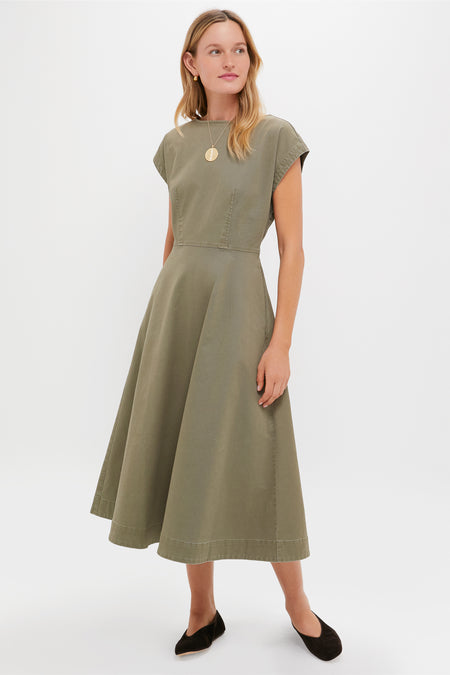 Burnt Olive Chino Solen Midi Dress