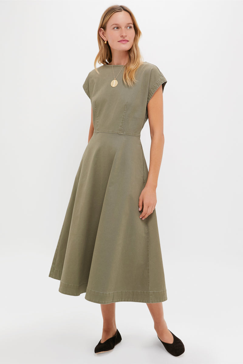 Burnt Olive Chino Solen Midi Dress