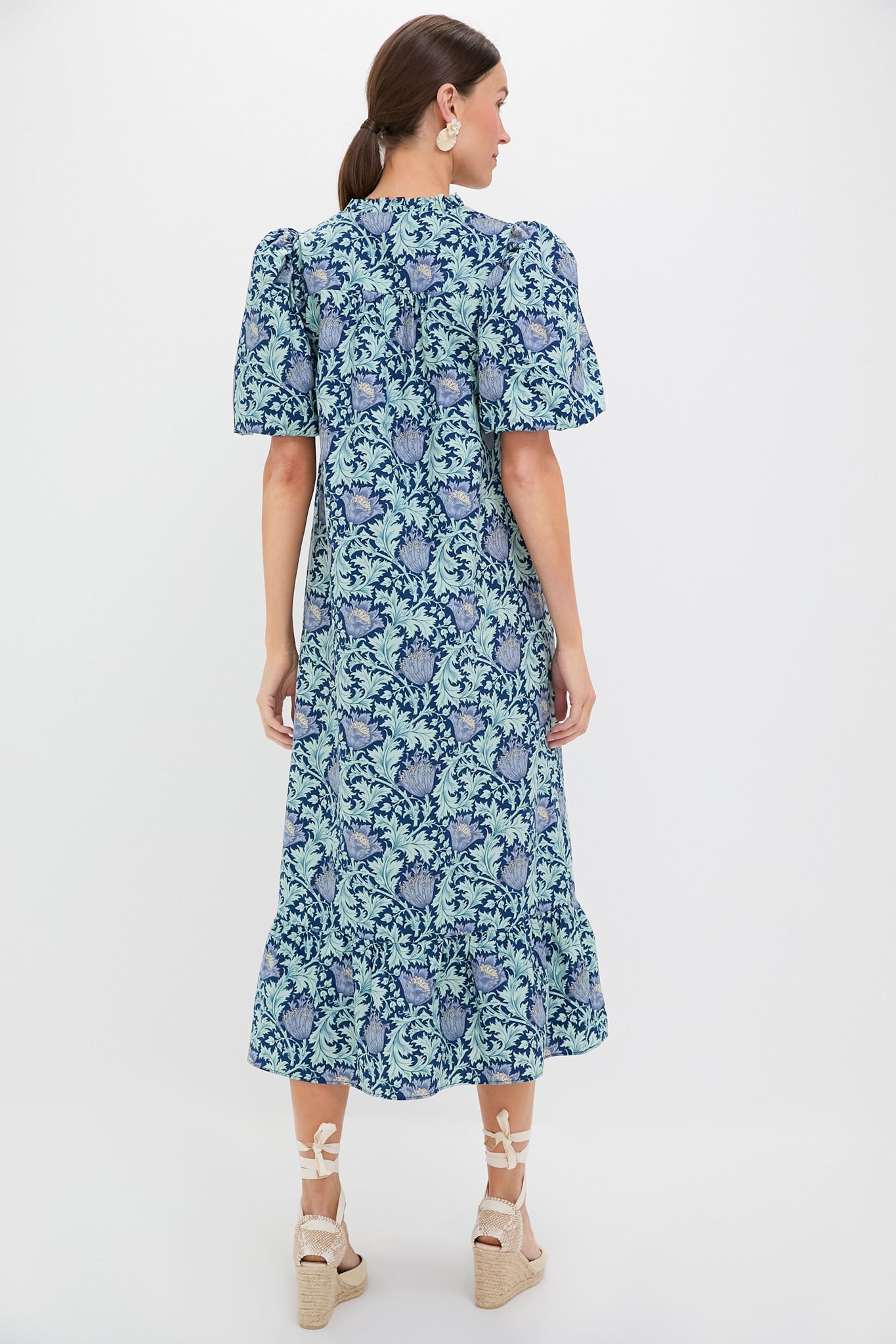 Multi Blue Leafy Floral Mimi Midi Dress
