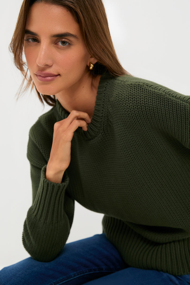 Hunter Green Cotton Cliff Crewneck Sweater