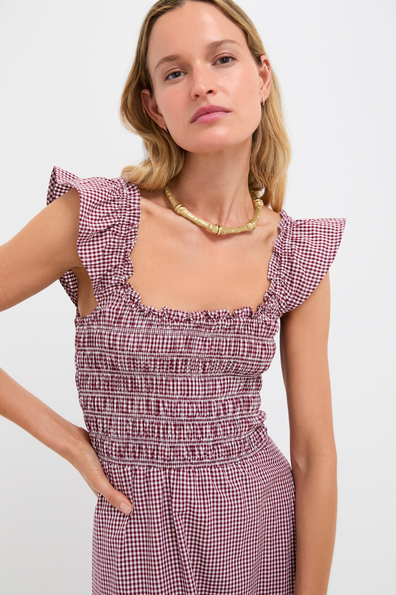 Gingham Deep Red Eudora Midi Dress