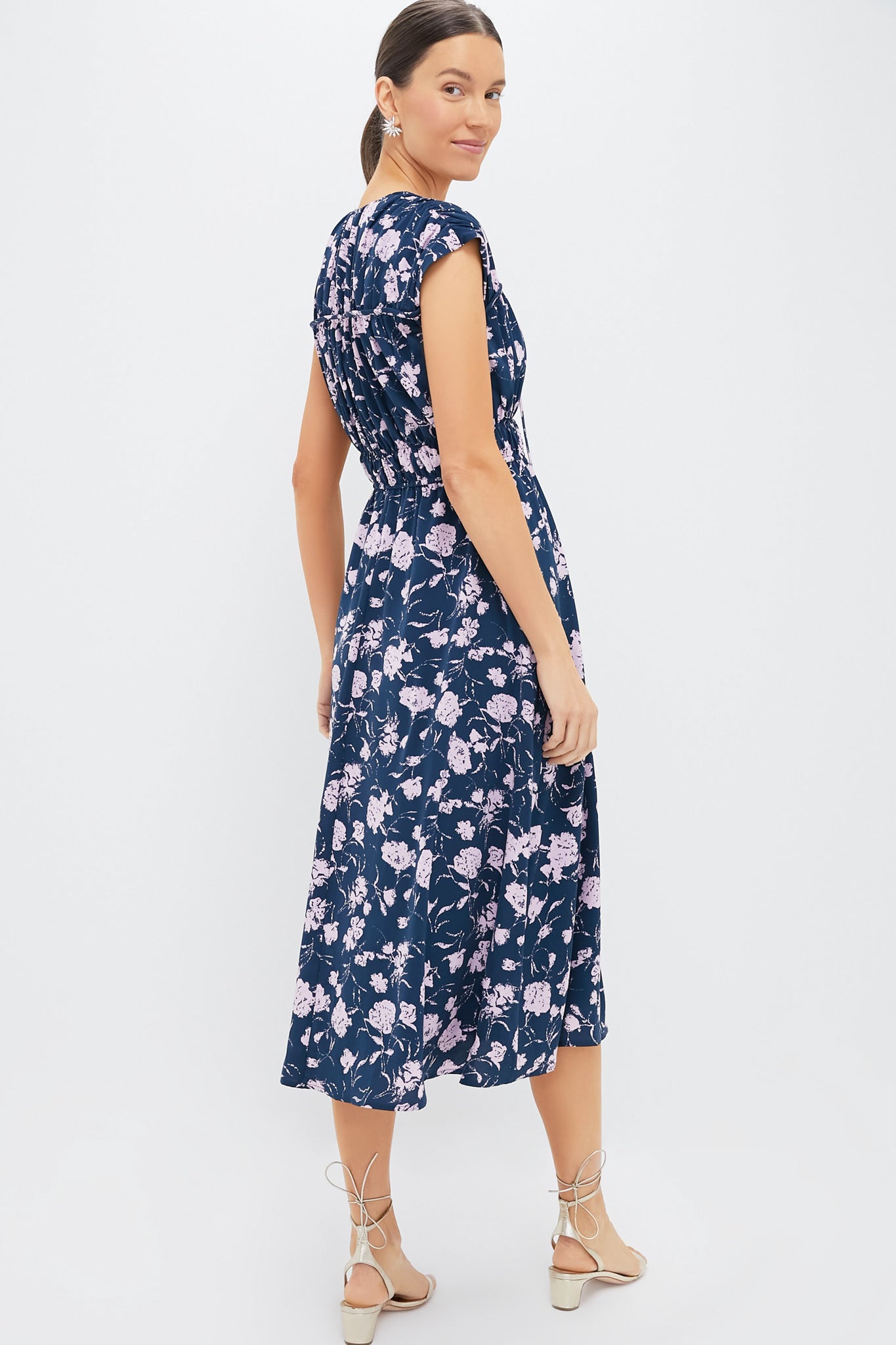 Navy & Blush Abstract Floral Amanda Midi Dress