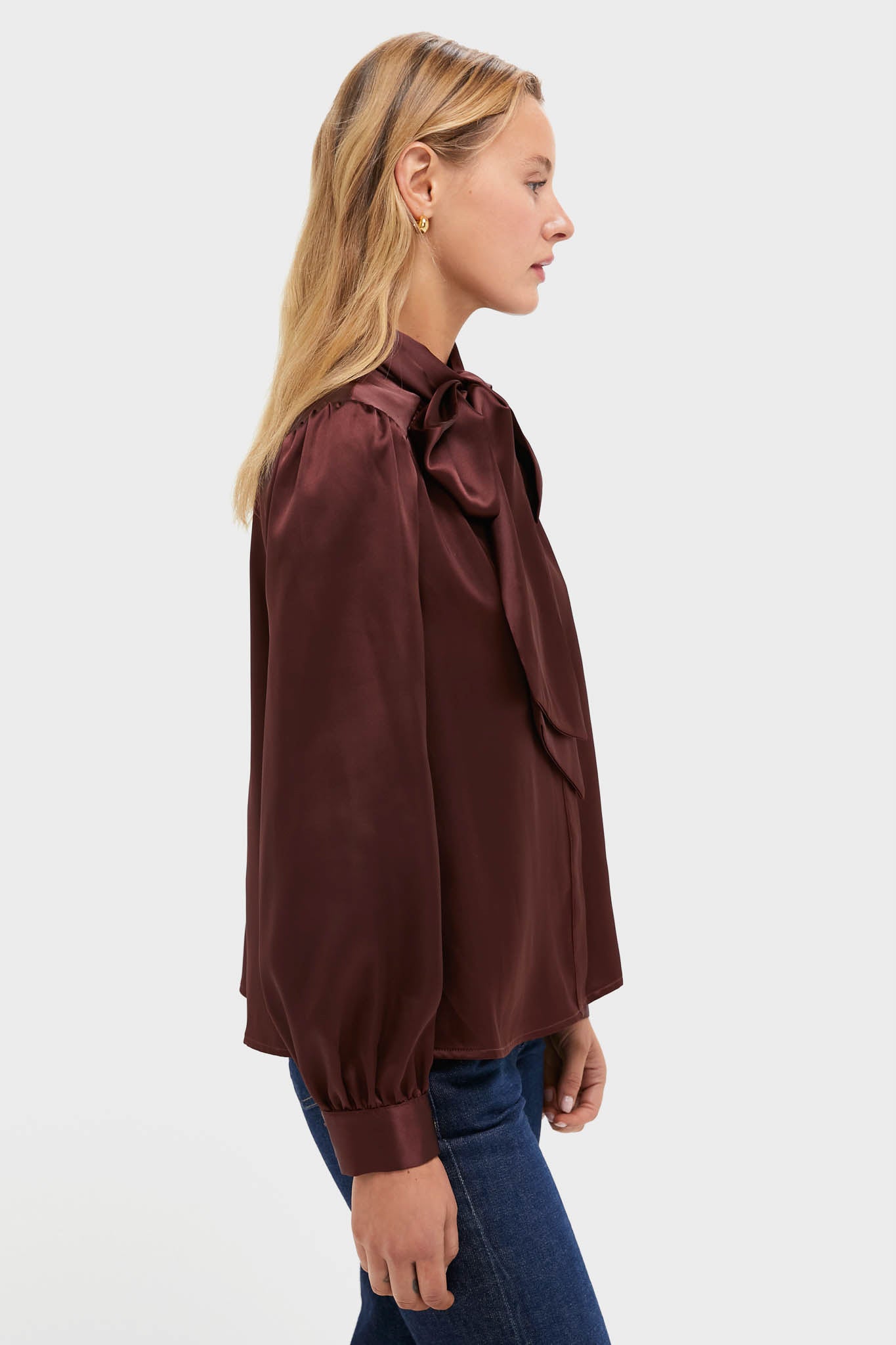 Chocolate Satin Brianna Bow Blouse | Tuckernuck
