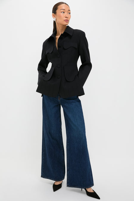 Black Tamara Stripe Wool Jacket