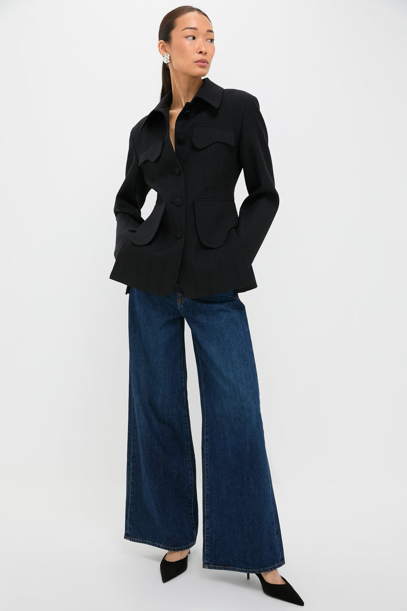 Black Tamara Stripe Wool Jacket