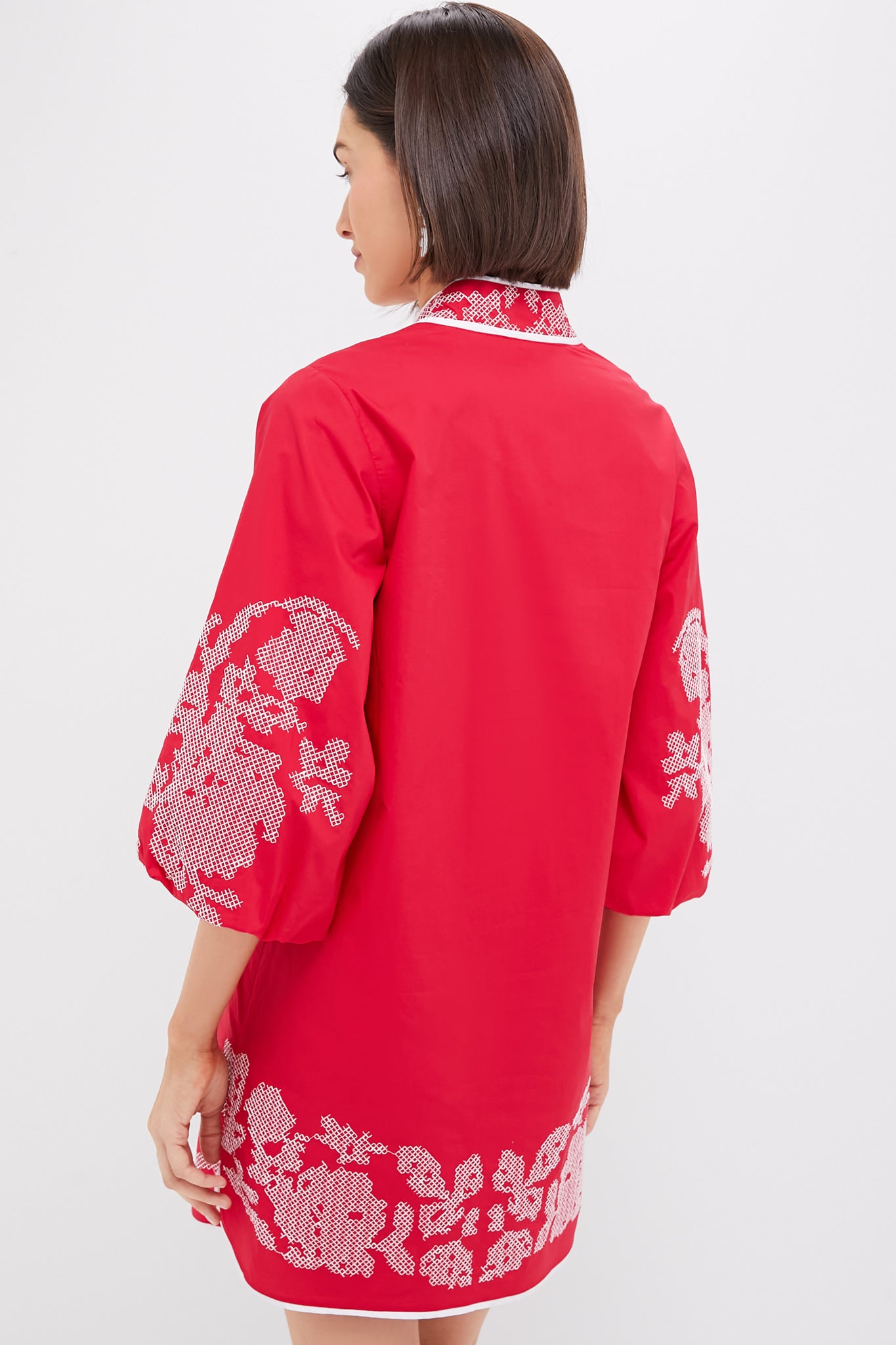 Red & White Embroidery Mini Arem Caftan